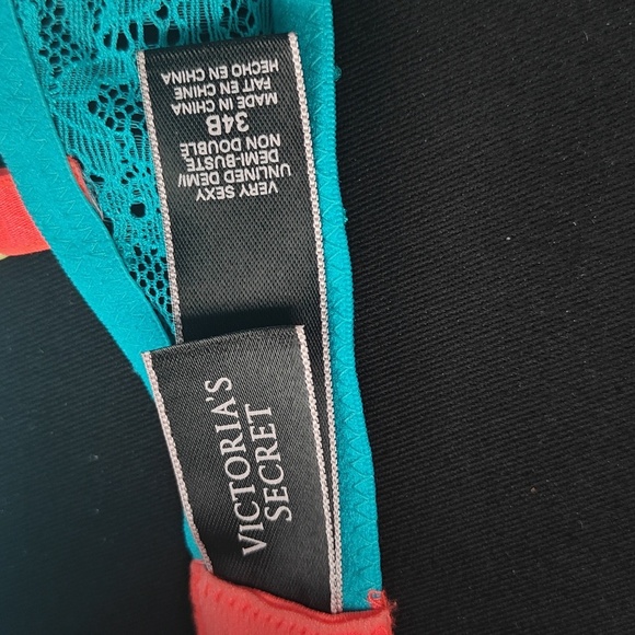 34B VS Very Sexy Unlined Demi Lace Underwire Bra teal and orange - Picture 2 of 4